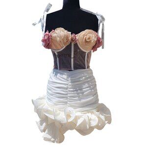 Luxury Couture Wedding Evening Cocktail Corset Bustier Top Skirt Flowers Dress